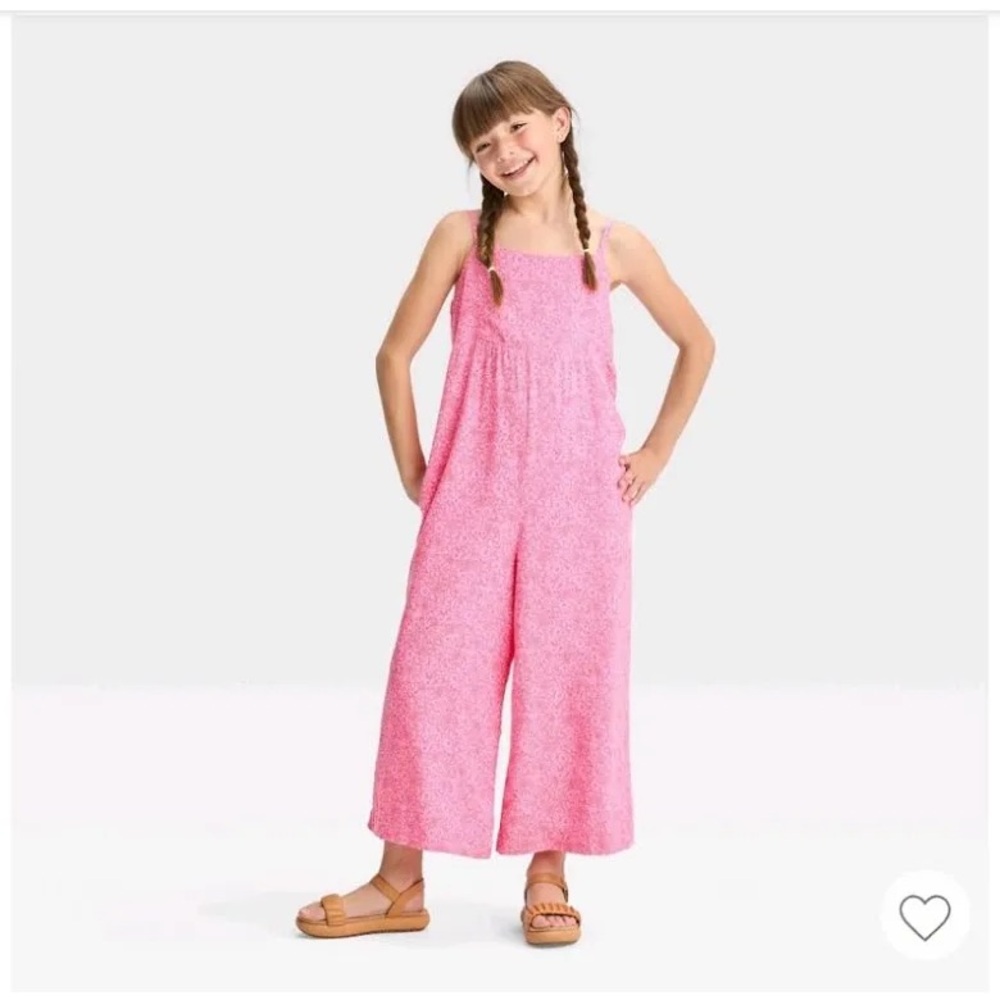 Girls Wide Leg Loose Jumpsuit. Cat & Jack Pink Floral Pink size Medium